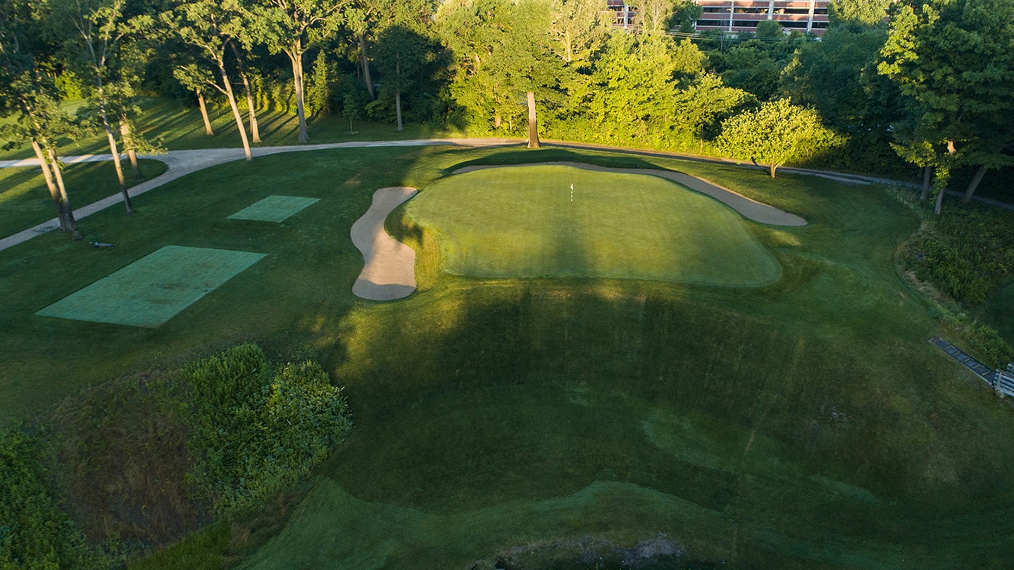 Aerial above the 13th green at Shoreacres